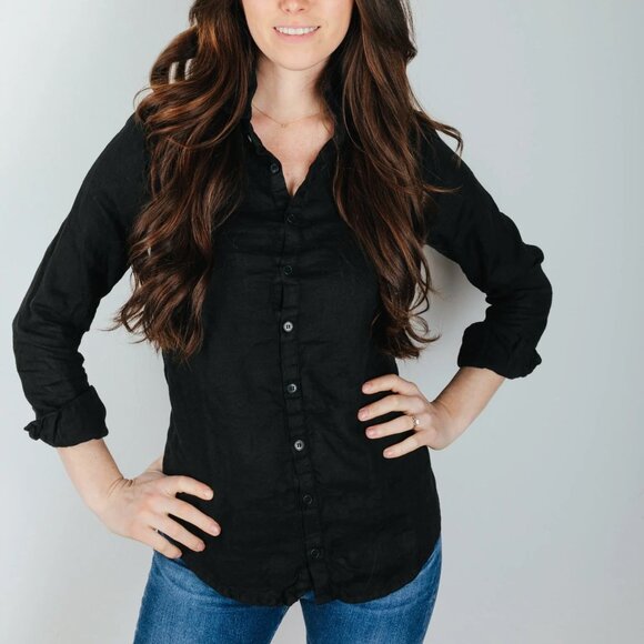 CP Shades Romy Blouse in Gray 100% Linen Button Down Long Sleeves Size S - Picture 1 of 12